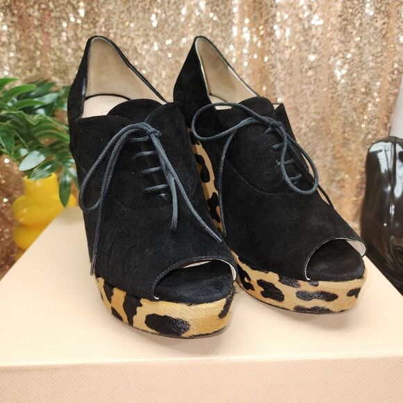 Prada Leopard Peep Toe Wedge Heel Authentic NIB - Picture 11 of 16